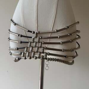 Vintage Multi-Strand Silver Bead and Black Cord Corset Belt